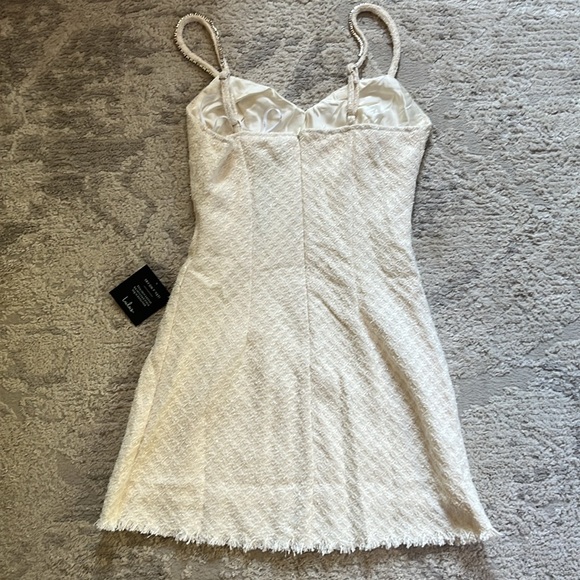 NWT Enviable Poise Cream Boucle Lurex Rhinestone Strap Mini Dress-M - Picture 4 of 5